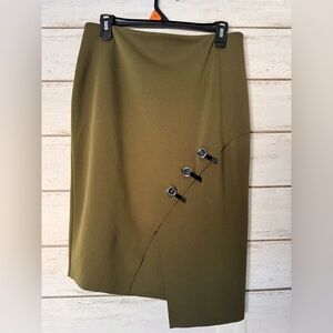 Worthington Asymmetrical Olive Skirt with Buckle Details